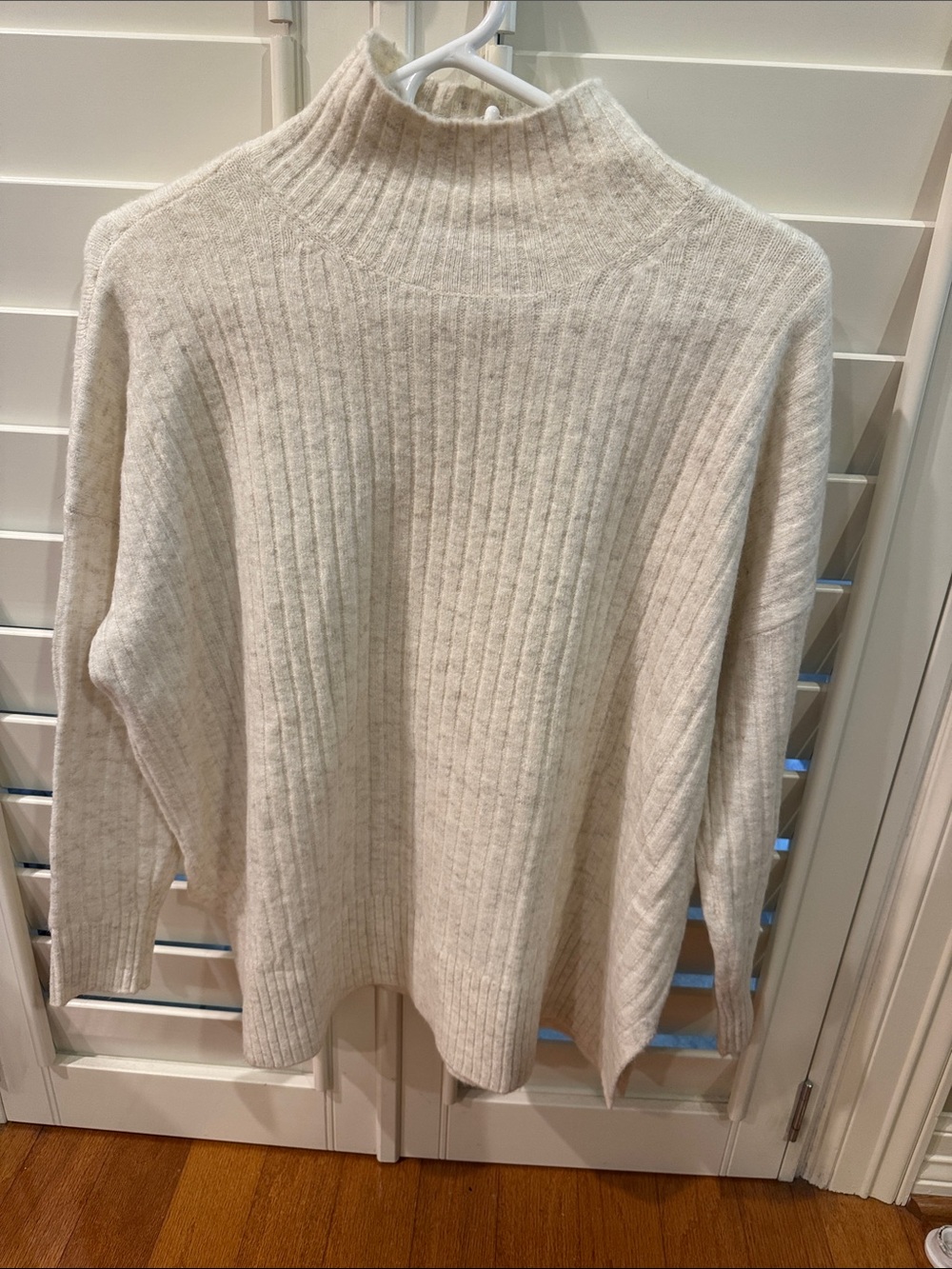 LOFT Cream Ribbed Mock Turtleneck Sweater